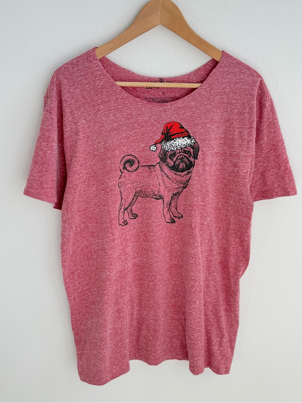 Pink Pug Christmas Tee Womens Graphic Dog Shirt Holiday